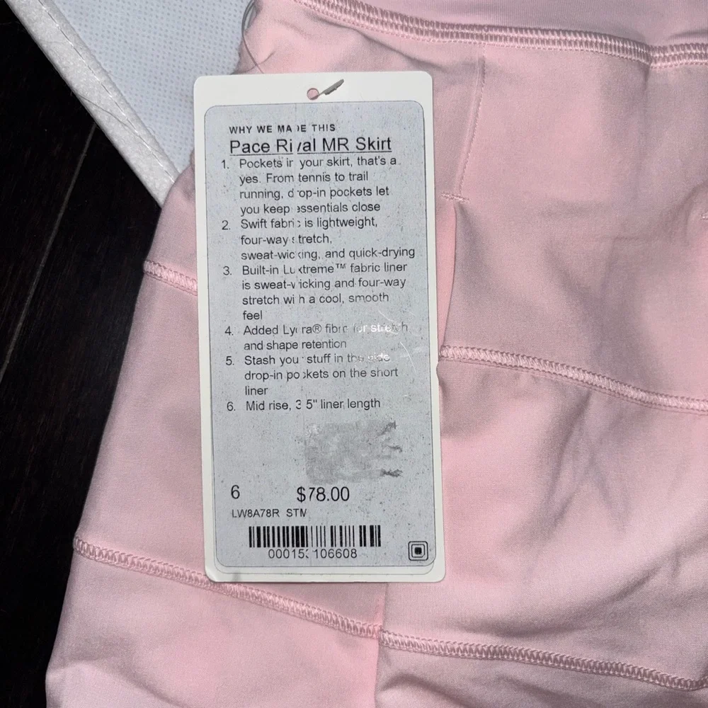 LULULEMON PACE RIVAL MR SKIRT *REGULAR IN STRAWBERRY MILKSHAKE 🍓 SZ 4,6,8 NWT - Picture 11 of 16